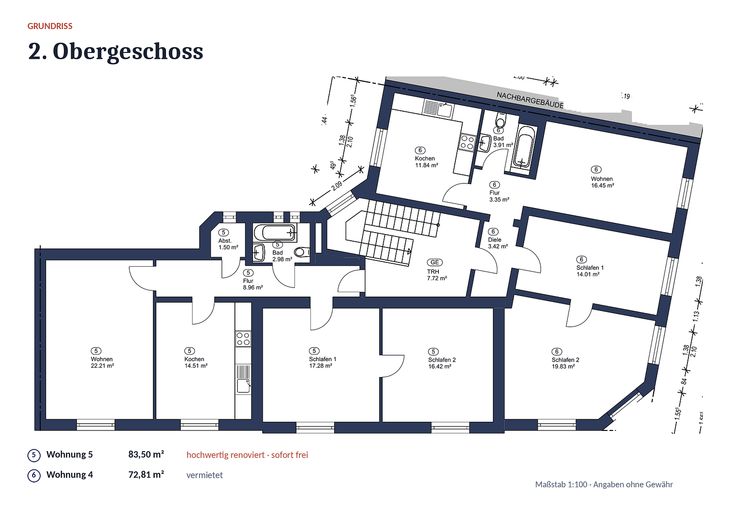 PROVISIONSFREIE renditestarke Kapitalanlage mit Aufteilungspotenzial und modernisierten Wohnungen – 2 OG