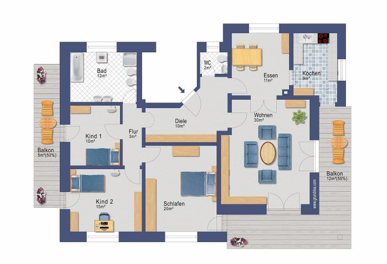 Günstige 4,5-Zimmer-Wohnung mit Balkon, Garten und Wärmepumpe in Obereichstätt zu vermieten – Grundriss-Skizze