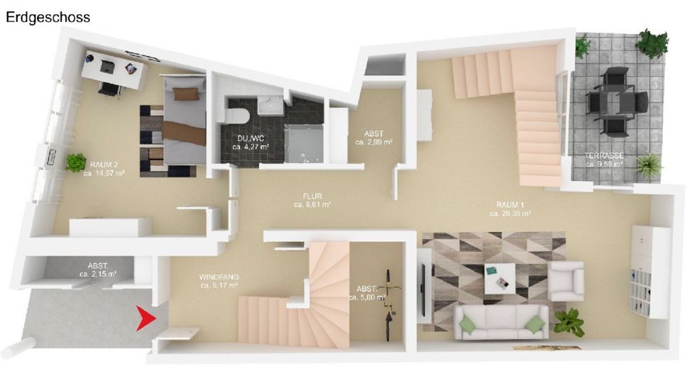 Bellissimo appartamento su 2 livelli nel quartiere di Brema – Grundriss EG