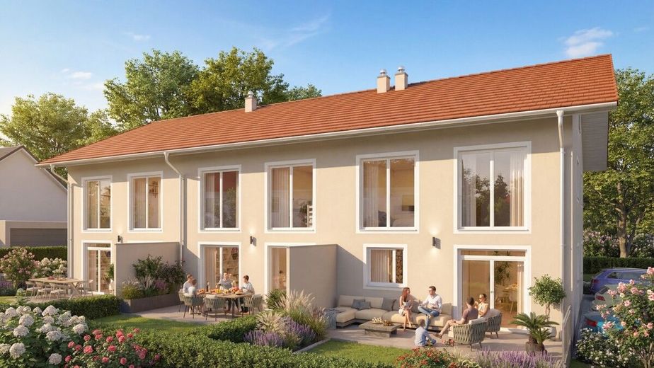 Exklusives Eckgrundstück: Lichtdurchflutetes Neubau-Reihenendhaus in Obing – 3-Spähner Gartenansicht