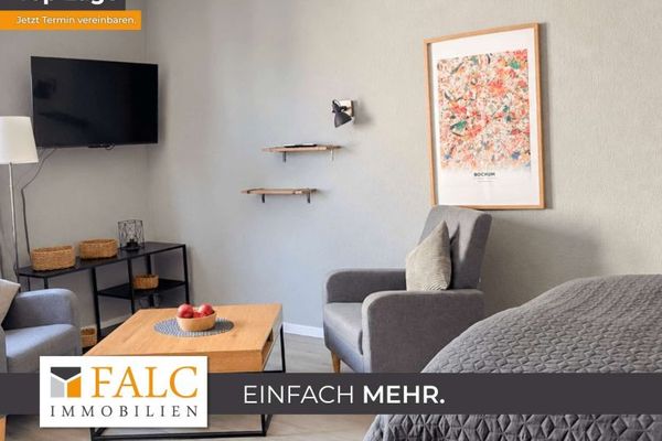 Bochum’un merkezi konumunda modern mobilyalı, ankastre mutfaklı 1 odalı daire