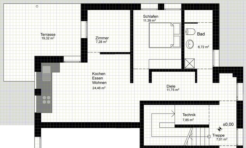 شقة بمساحة 71 m² - مشرقة، عالية الجودة، مميزة – Grundriss EG WE2
