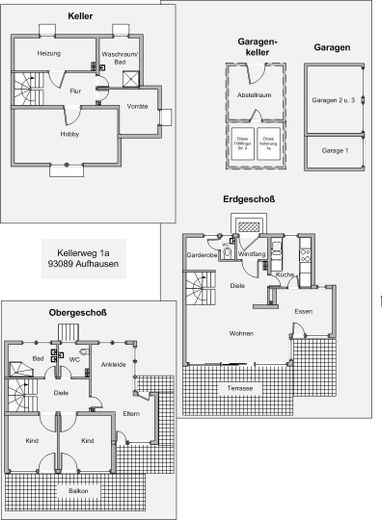 Grundriss Haus und Garagen