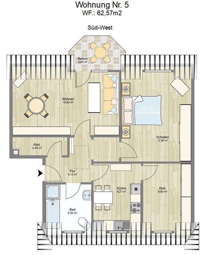 هادئ ومركزي في ديبولتس – شقة مُعتنى بها من 3 غرف مع شرفة وموقف سيارات | بدون عمولة – Wohnung Nr. 5, WF.: 62,57m2