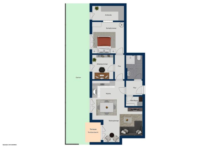 Wohnen wie im Haus: Ebenerdig 3 Zimmer mit Garten u. Tiefgarage am Bürgerpark im Neubau von 2023 – Grundriss