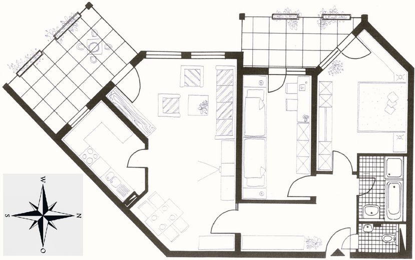 Lichte 3-kamerwoning met twee balkons, uitzicht op het meer en panorama op de Alpen – Grundriss