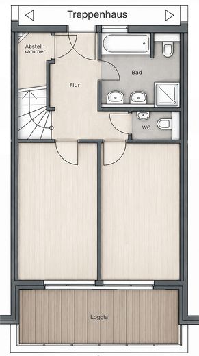 Maisonette avec vue panoramique – toit-terrasse & loggia au Camp King – Grundriss 1. OG