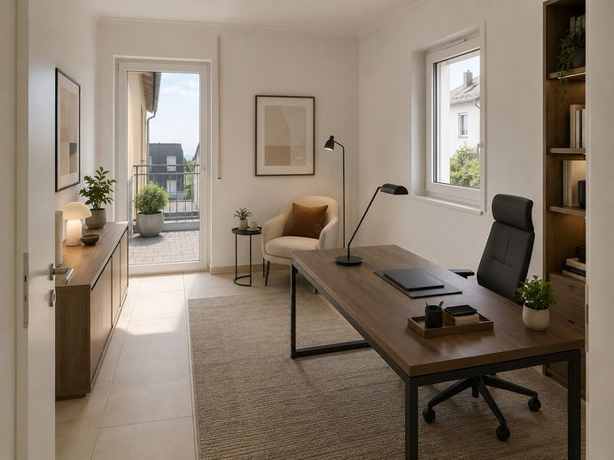 Casa bifamiliare, classe energetica A+, pompa di calore, ottime condizioni, vista aperta a ovest – Büro/Kind