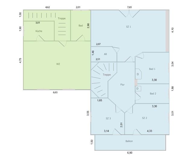 EFH / großer Hausteil mit EBK, Kamin, 2 Terrassen und traumhaftem Garten in direkter Seenähe 🌊 – Grundriss OG