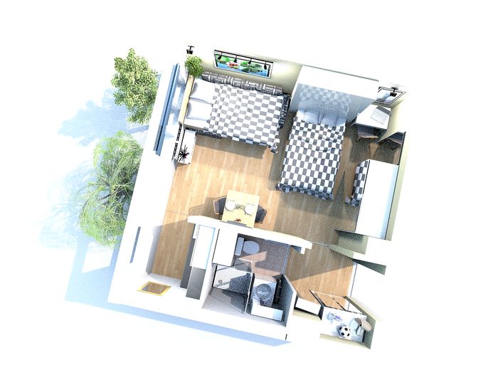 Schlafsofa und Klappbett offen