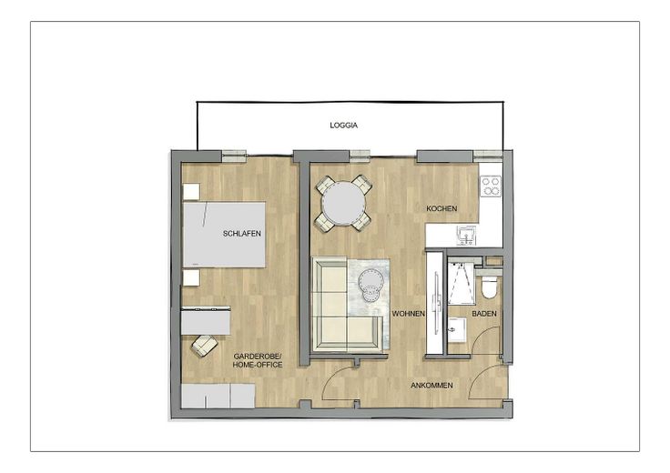 Provisionsfrei & Kernsaniert vom Architekten - 2 Zimmer, Loggia und EBK – Grundriss
