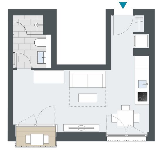 Erstbezug in Friedrichshain | hochwertiges 1-Zimmer-Studio mit Einbauküche & Balkon – Grundriss