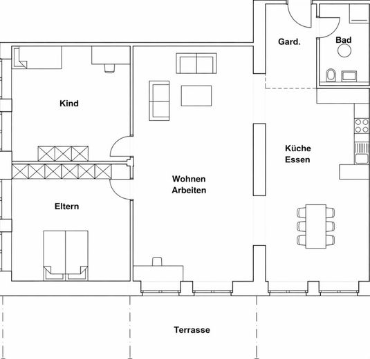 Sanierte Loftwohnung: Mit Terrasse, Stellplatz und Gartenzugang – Grundriss