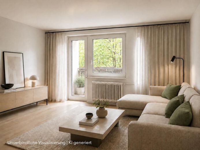 Appartement de 3 pièces libre d’occupation avec balcon orienté sud-est – Visualisierung Wohnzimmer WE 0
