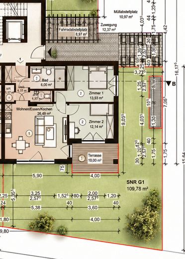 3-Zimmer Erdgeschosswohnung mit Privat Garten – 2D Grundriss