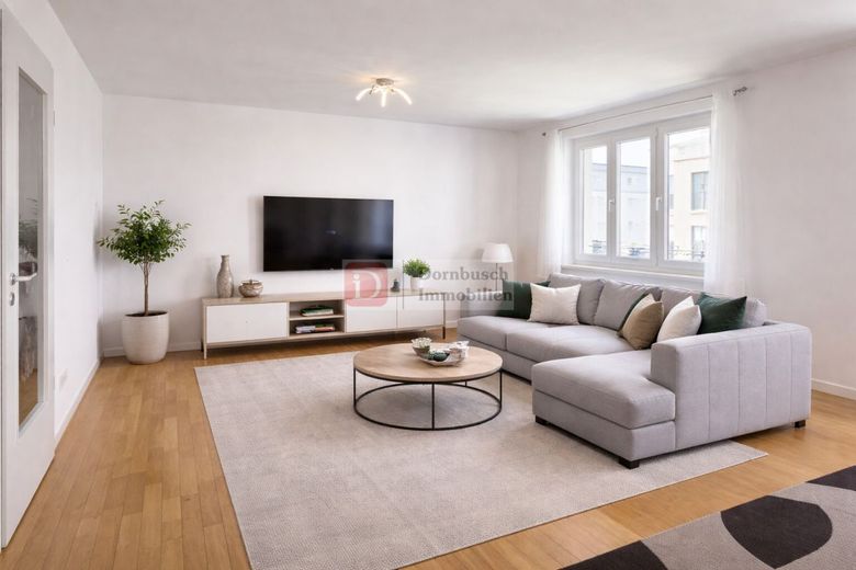 Top!! Vermietete 3-Zimmer-Wohnung mit 2 Westbalkonen &amp; TG Stellplatz – Wohnzimmer - Virtual Staging