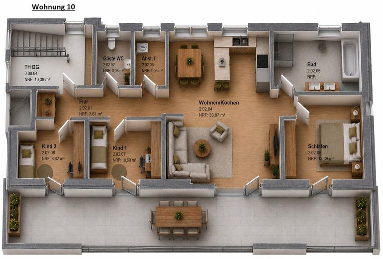 Erstbezug Neubau: Penthouse, 4 Zimmer Wohnung 112 m² Dachterrasse Einbauküche in Neumünster Gadeland – Penthouse mit Dachterrasse