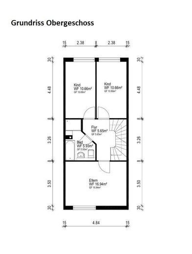 Naturnahes Reihenmittelhaus in verkehrsberuhigter Straße - PROVISIONSFREI - VHB – Grundriss Obergeschoss