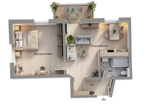 LEIPZIG STÖTTERITZ HELLE 2 Zimmer Wohnung von Privat, SOFORT BEZIEHBAR – Grundriss möbliert durch KI