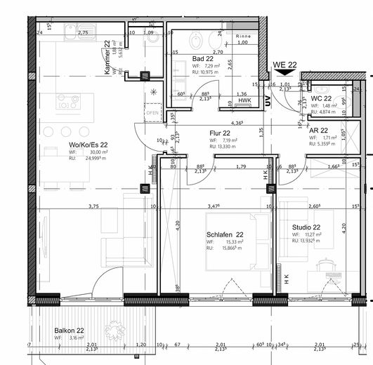 Balkonlu, asansörlü, manzaralı ve üst düzey donanımlı modern 3 odalı daire – Grundriss