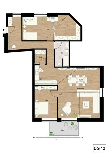 Première occupation après rénovation complète - grand appartement de 3 pièces de 102 qm avec balcon – Grundriss