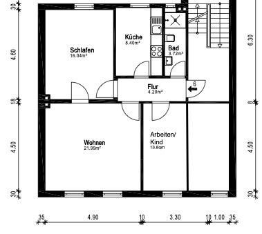 Hell, sehr zentral und mit Einbauküche: freundliche 3-Zimmer-Wohnung in Flensburg – Grundriss