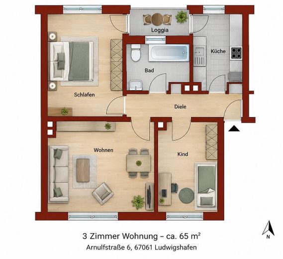 3-kamerappartement met loggia op een rustige locatie in Ludwigshafen – Foto 1
