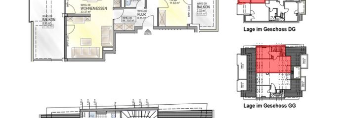 Aantrekkelijke maisonnette met groot balkon + uitzicht over de stad in een KFW 40-energiebesparend huis in het stadscentrum