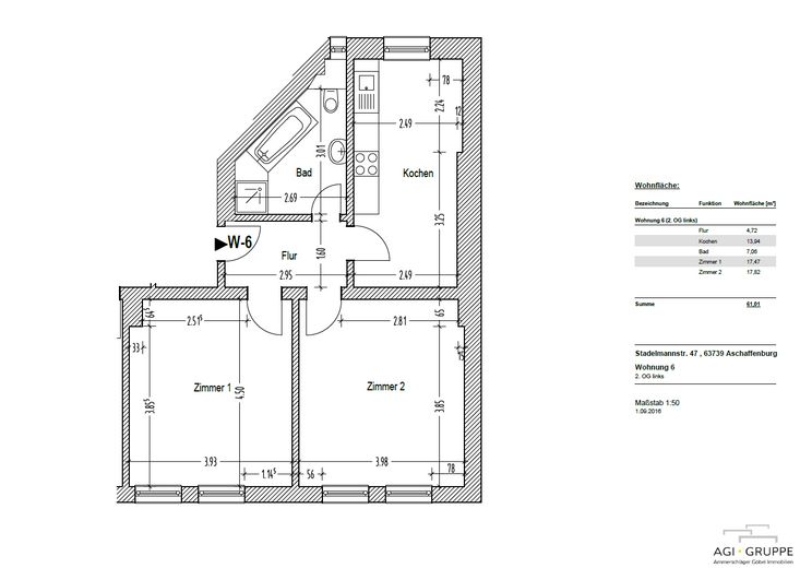 Sanierte 2-Zimmer-Wohnung im beliebten Brentanoviertel mit neuer Küchenzeile! – Grundriss der Wohnung 