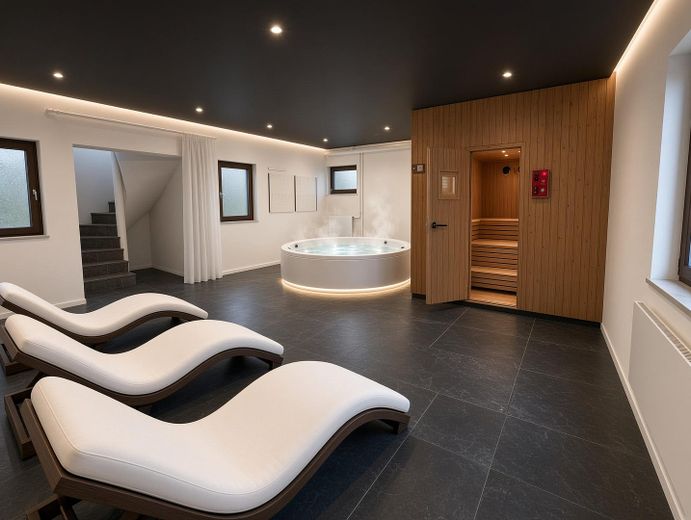 Bungalow de arquitecto con piscina cubierta en Limburgerhof – Wellness KI