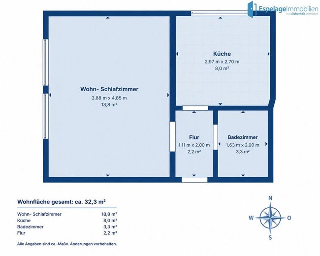 Kapitalanlage: Modernisierte 32  m²‑Wohnung im 1. OG - Frei werdend? – Grundriss