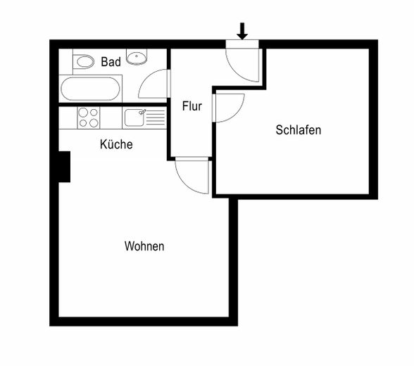 Gemütliche 2-Zimmer-Wohnung mit moderner Wohnküche & weißem Wannenbad – ruhig zum Innenhof – Grundriß
