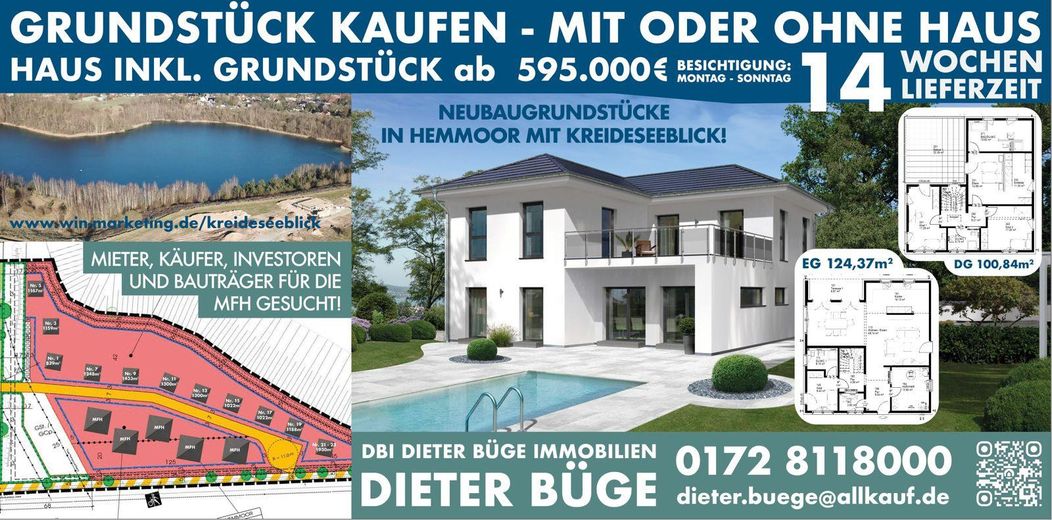 Seegrundstück LK Cuxhaven ca. 970 m² 1. Reihe, Panorama-Seeblick, 1a-Lage von 21745 Hemmoor – Gundstück Seeblick Kreis CUX