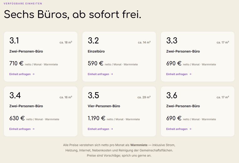 sweetMix – Private Büros im Zuckerspeicher (Kleinbüro, Einzelbüro, Doppelbüro, Co-Work) – Inklusivmiete / Warmmiete