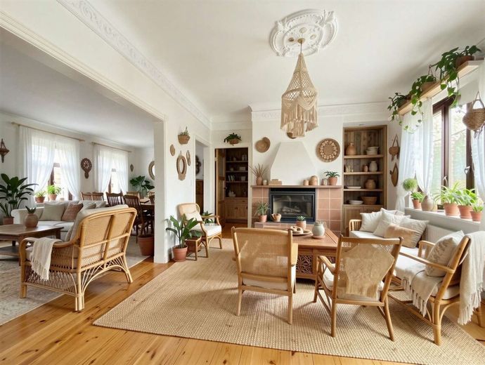 Stilvolle Landhausvilla - Wohnen mit Seele – offenes Kaminzimmer OG - (KI generiert)