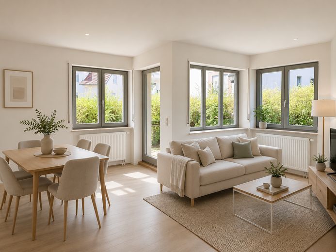 Erstbezug nach Sanierung – 3-Raum-Wohnung mit Terrasse & Garten – KI-Visualisierung Wohnnen