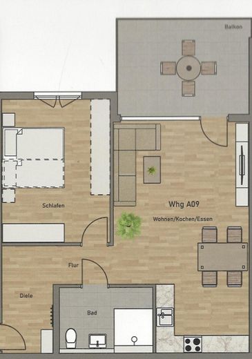 Appartement neuf moderne de 2 pièces avec cuisine, balcon et 2 places de stationnement à Nürtingen-Oberensingen – Grundriss Wohnung A 09