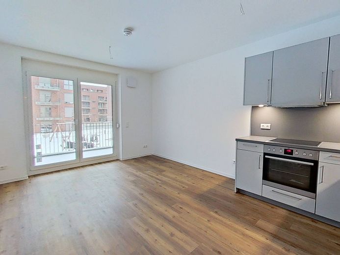 +++Schicke 2-Zimmer-Neubauwohnung mit Balkon im Neubauquartier 'Field 4'+++ – Ansicht I: Wohn- und Esszimmer