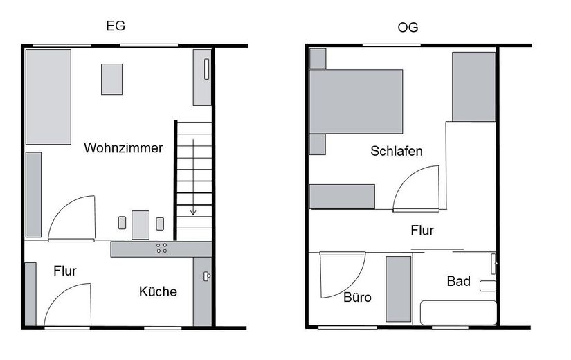 Möblierte komfortable 2,5 Zi. Wohnung EG “zentral und doch ruhig“ – Grundriss