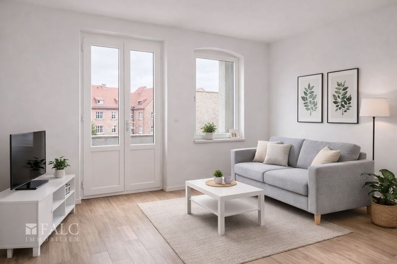 Provisionsfrei! MFH mit 308 m² für 79.500 EUR - 3 WE + DG-Ausbau + KfW-Potenzial – Wohnzimmer - Mögliche Gestaltung nach Renovierung (KI-Visualisierung)