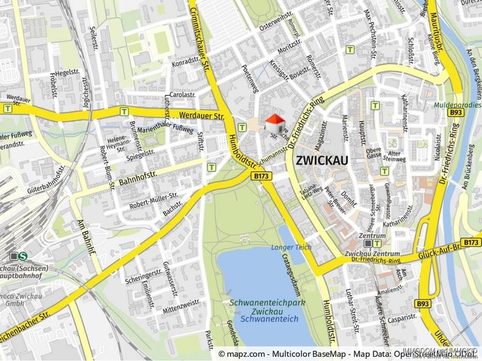 2-Zimmer-Wohnung in Zwickau im Dachgeschoss und mit Personenaufzug – Kartenausschnitt