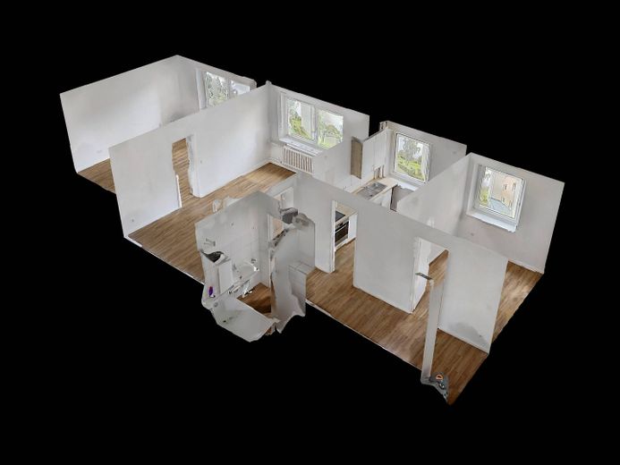 Cocina equipada y baño con bañera: moderno apartamento de 3 habitaciones en el sur de Flensburg – 3D-Ansicht Grundriss