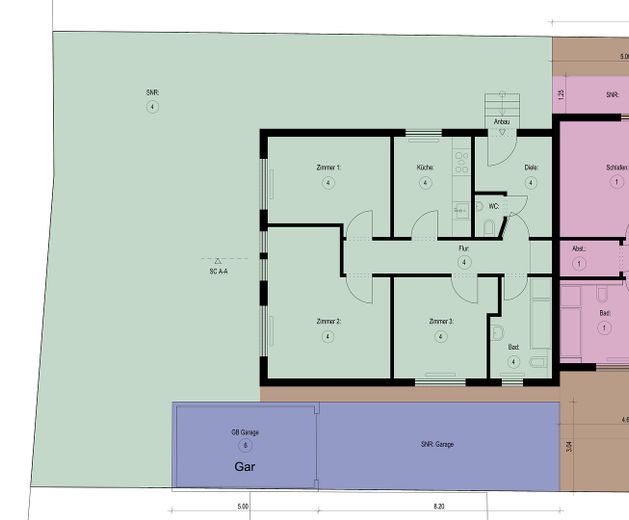 Grundriss mit Garten + Garage