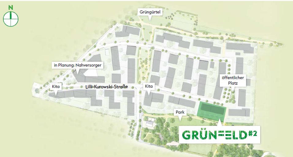 Neubau 2-Zi-WHG in Feldmoching möbliert und mit Balkon, Erstbezug – Lageplan Grünfeld