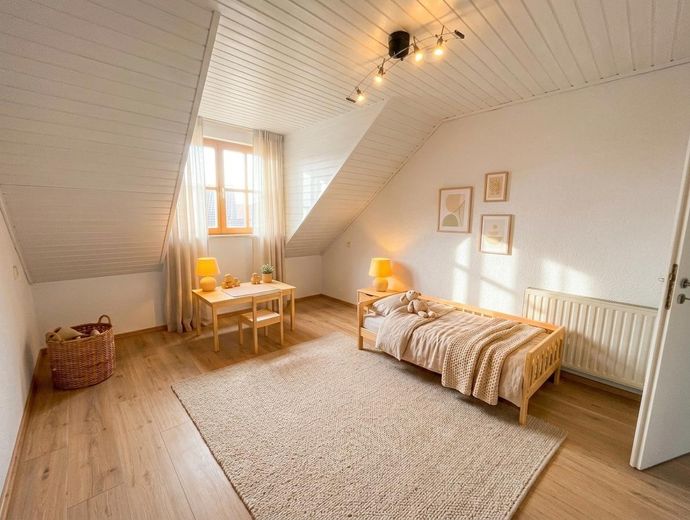 Maison jumelée adaptée aux familles avec jardin, sauna, studio et sous-sol à Stegaurach – Kinderzimmer *KI generiert*