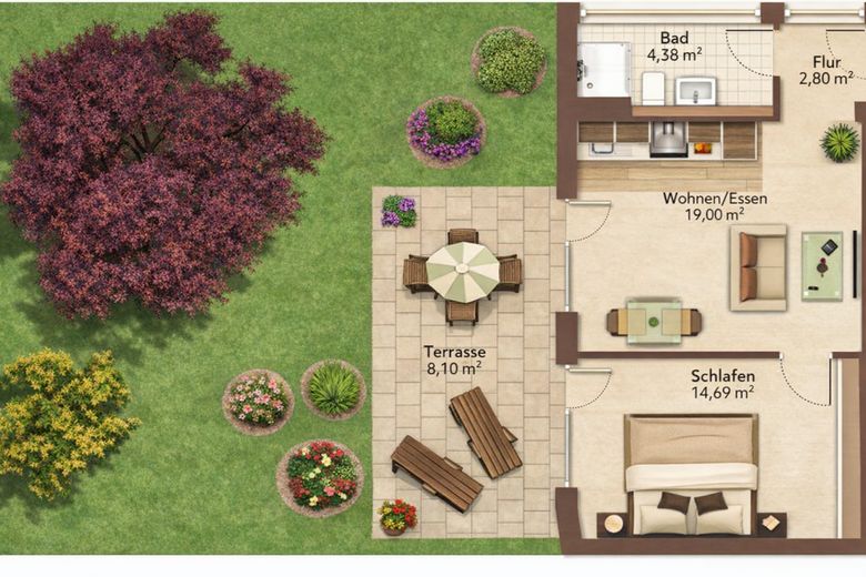Lussuoso appartamento al piano terra con 2 locali, completamente arredato, terrazza e giardino a Costanza-Staad – Photo 8