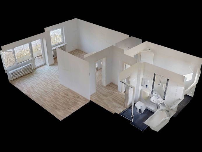 Gut geschnittene 1-Zimmer-Wohnung mit Balkon und Tageslichtbad – 3D-Ansicht-Grundriss