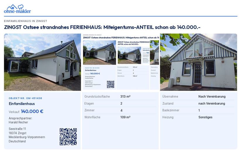 ZINGST Ostsee strandnahes FERIENHAUS: Miteigentums-ANTEIL schon ab 140.000.- – फोटो 2