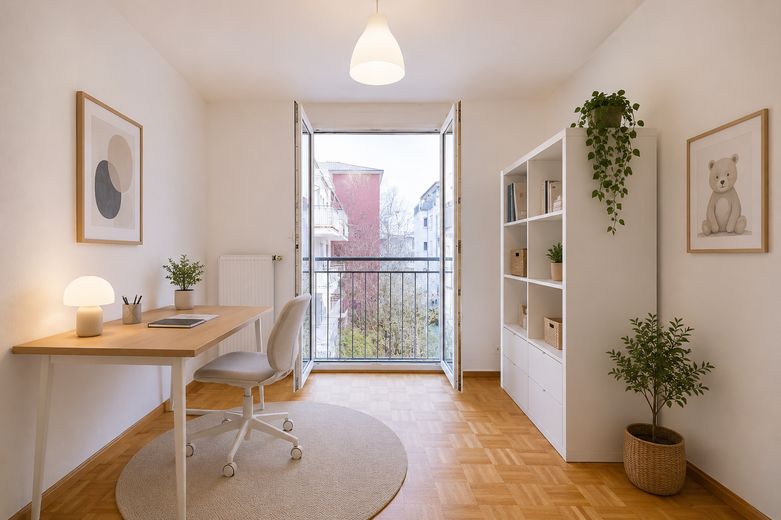 Appartamento per famiglie di rara bellezza – balcone esposto a sud-ovest, 2 bagni e posizione tranquilla di prim’ordine a Freiburg-Vauban – Jugendzimmer/Office