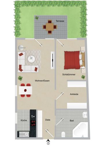RENDITESTARK! Neubau-MFH mit 6 Wohneinheiten, 6 Stellplätzen &amp; Aufzug in Top-Lage von Kerpen – Grundriss EG - Whg. 1